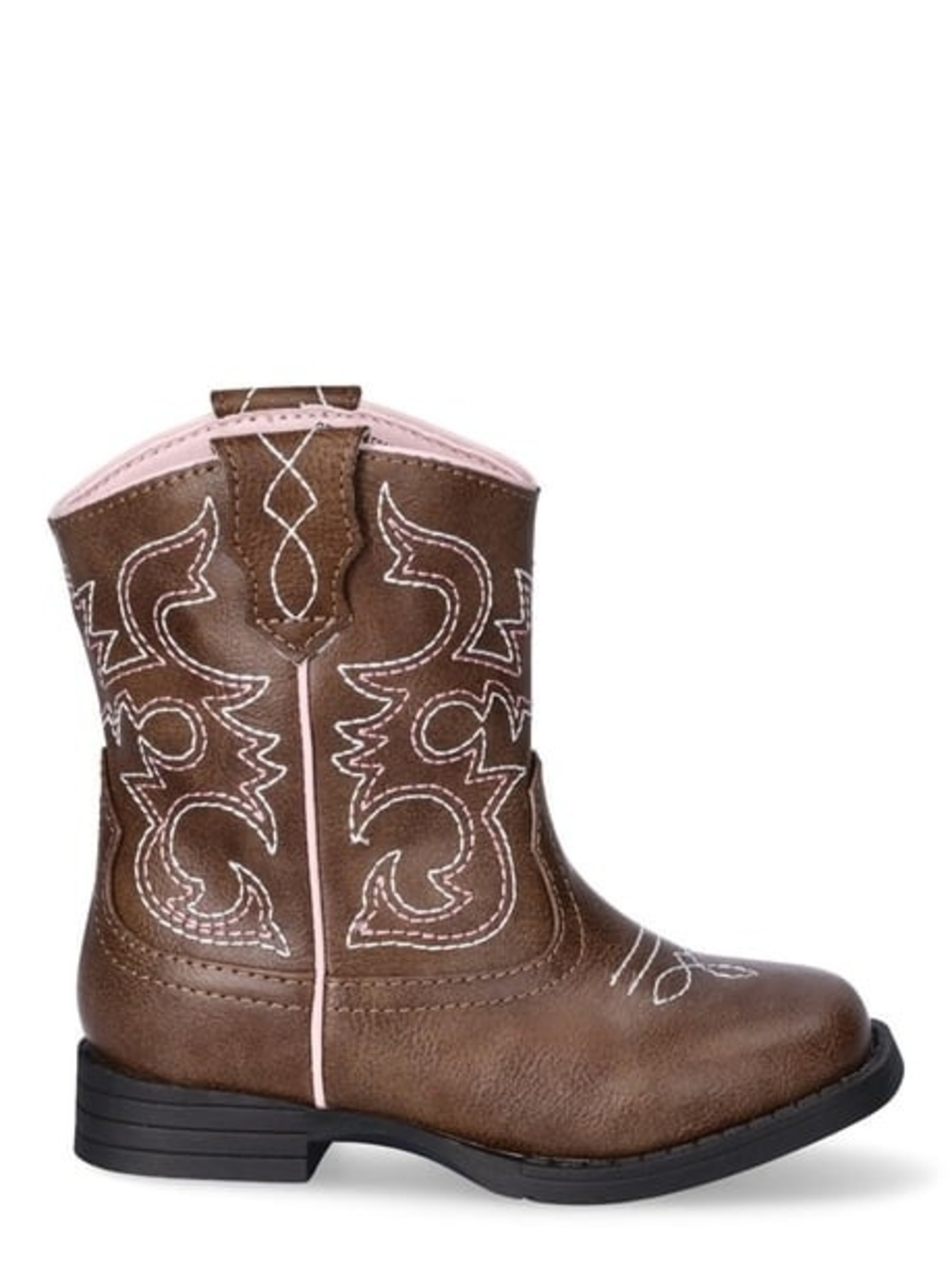 Little Girls Brown Western Cowgirl Boots with Pink/White Stitching - Size 11 - Picture 4 of 11